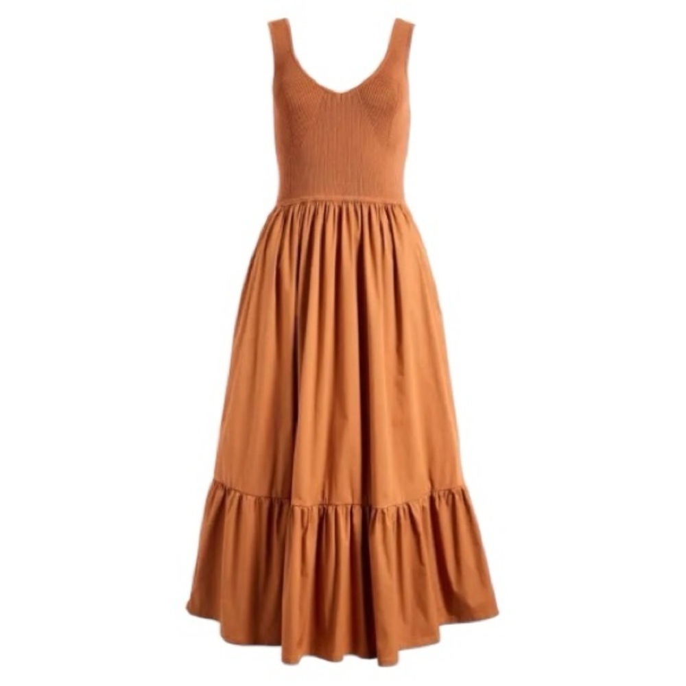 NWT ASTR The Label Mixed Media Fit & Flare Dress In Rust